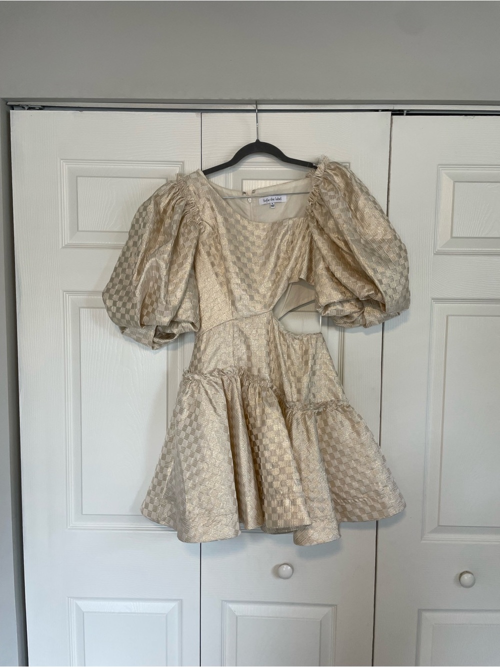 EUC Sofie the Label CLAIRE NATURAL CHECKERED JACQUARD ASYMMETRICAL MINI DRESS